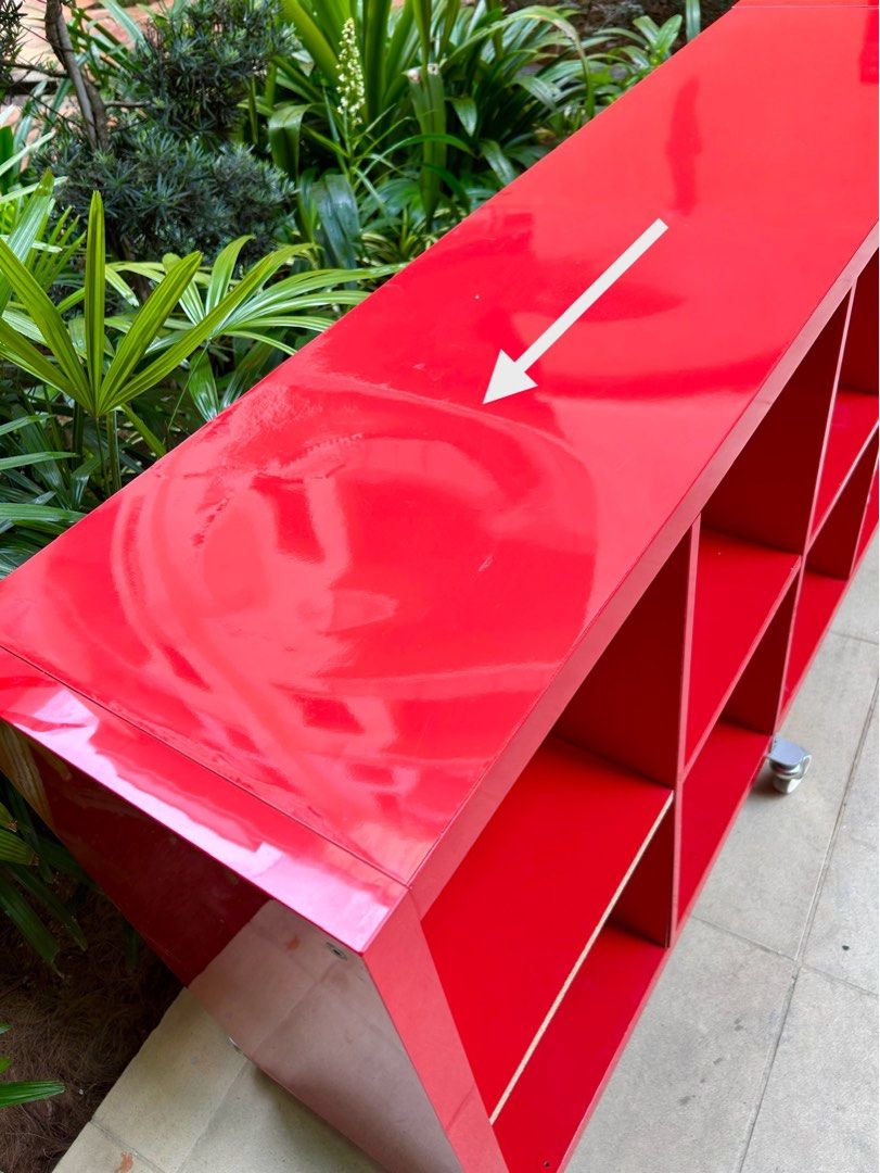Ikea KALLAX on CASTOR wheels (GLOSSY RED), Furniture & Home Living