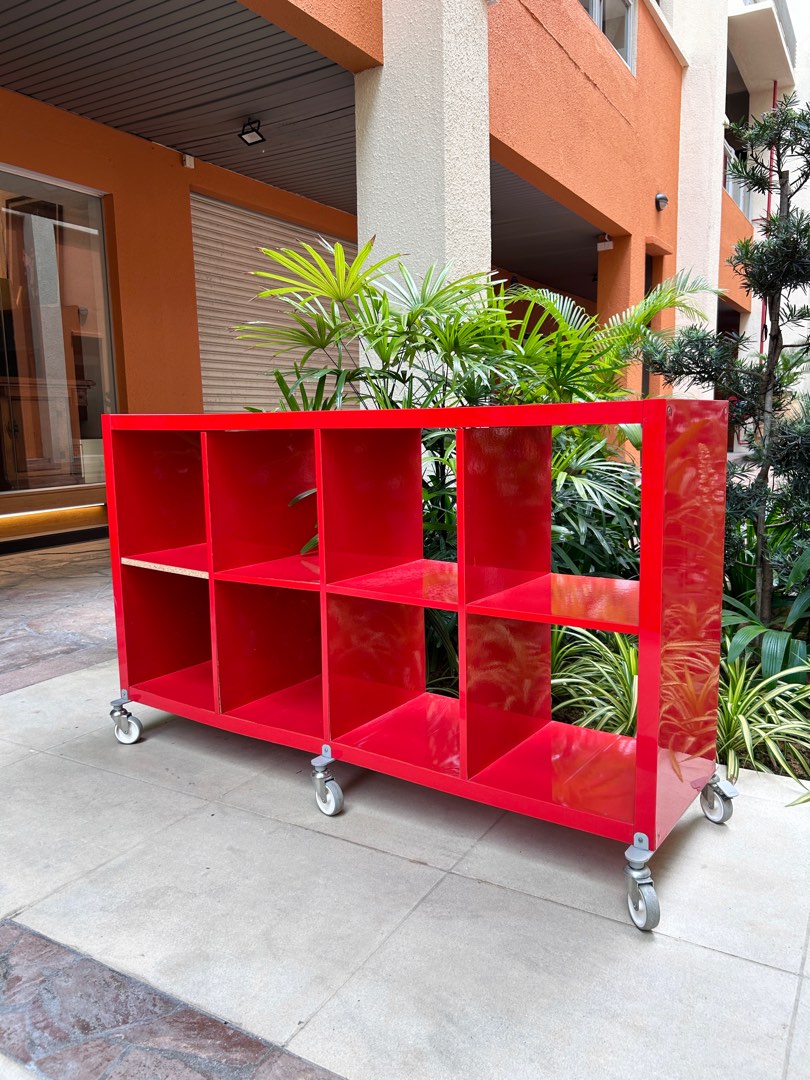 Ikea KALLAX on CASTOR wheels (GLOSSY RED), Furniture & Home Living