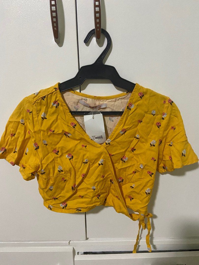 Just G Yellow Wrap Around Top (Category: Blouses) located in Pasig City. Submitted by mbtra (Listing ID 1307319909, Image 1). Description: - bought for 799 - never worn - rfs: wrong size.