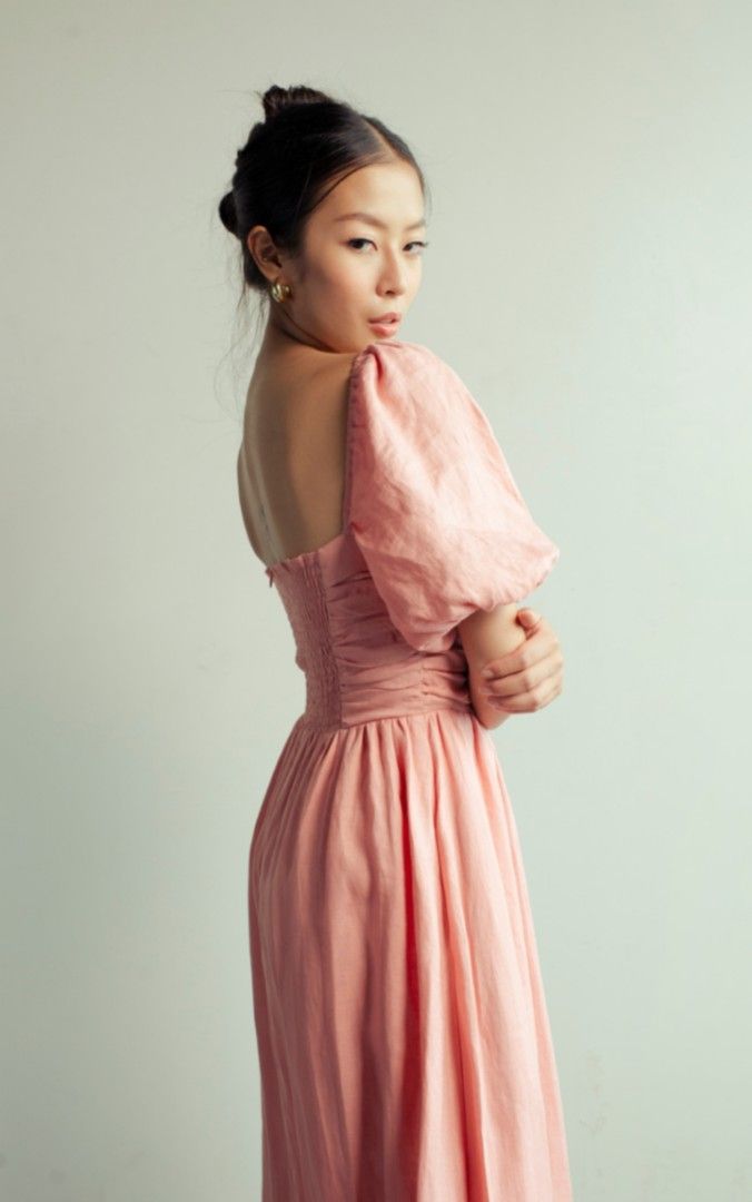 kourtney pink dress Kourtney Long Sleeve Ribbed Maxi Dress (Light Pink)