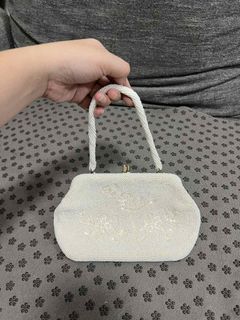 Pearl White Full Beaded Mini Formal Bag
