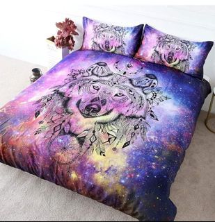 Queen Size Wolf Dream Catcher Duvet Cover with 2 PCS Bedpillowcase  Apaka astig! May maliit na paso konting tahi lang.