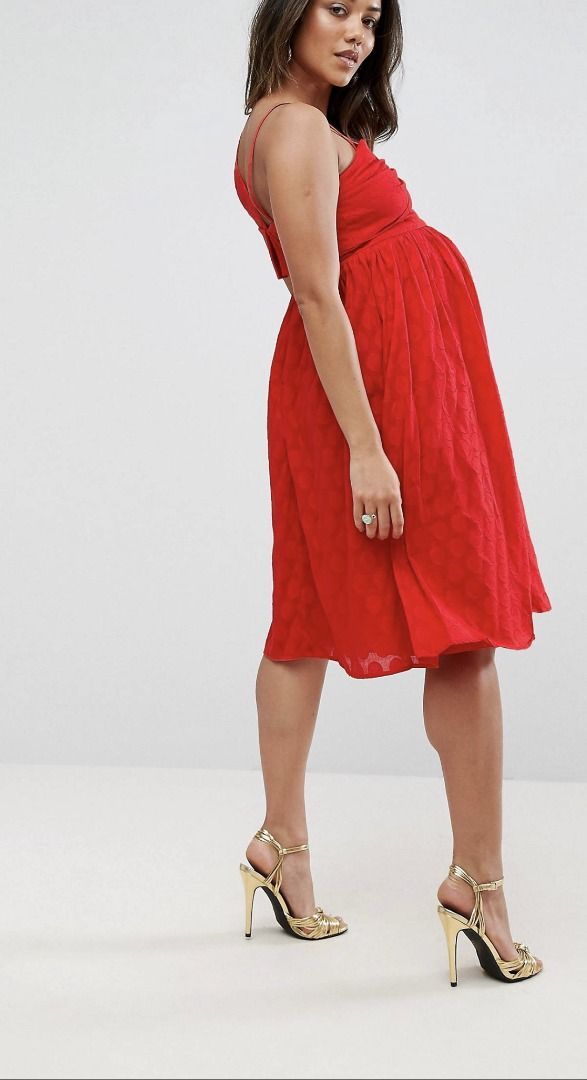 Red Midi Dress Polka Dot Dress UK 8 Size S ASOS MATERNITY Dress Women s Fashion Maternity wear on Carousell