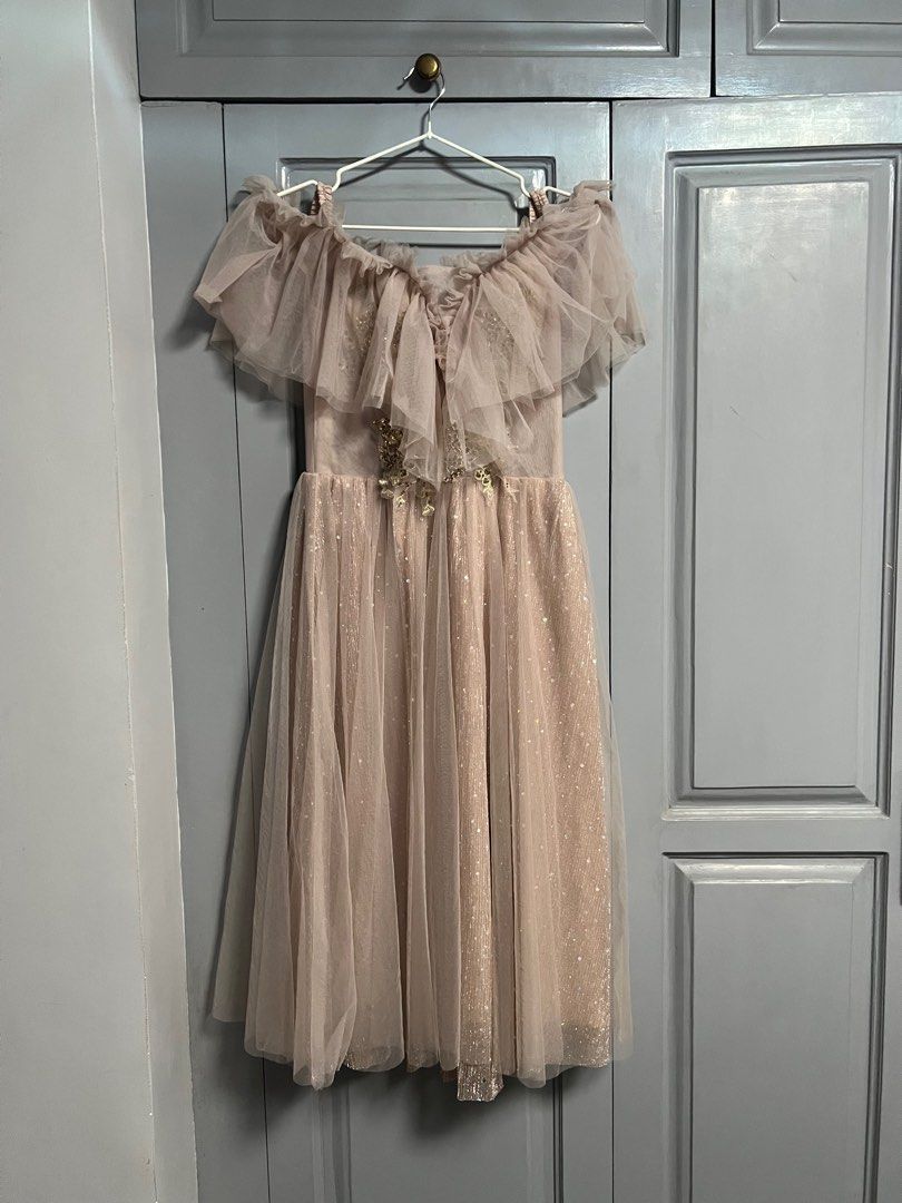 Shimmery old rose laced up gown (Category: Dresses) located in Pasay City. Submitted by chinkyola (Listing ID 1307334937, Image 1). Description: Padded. Has garterized shouder strap.