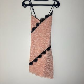 Topshop asymmetrical pink and black lace dress