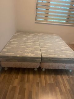 Twin Bed Base + Mattress (put together as queen)