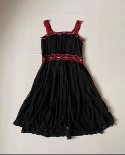 UD17. Black Red Beaded Chiffon Party Cocktail Dress | vintage y2k punk goth grunge dark