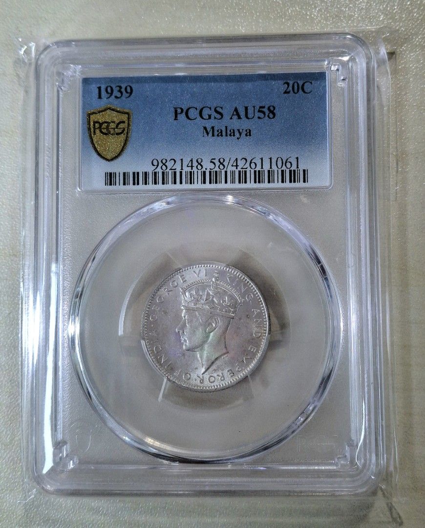 1939年馬來西亞20 Cents ,佐治六世,PCGS，靚品相評級幣銀幣silver, 興趣及遊戲, 收藏品及紀念品, 錢幣- Carousell