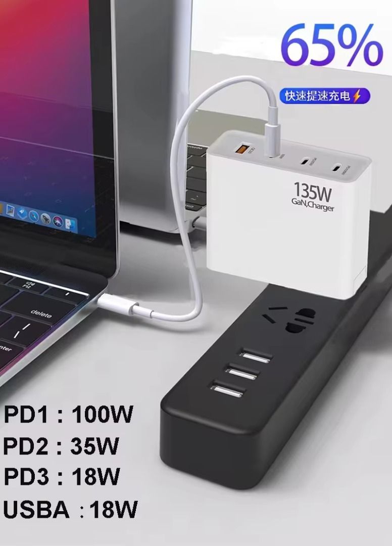 強大的 135W USB C 充電器，緊湊型 4 埠 USB 轉接器插座，PPS PD 快速充電器 USB C 電源 dmeckp ...