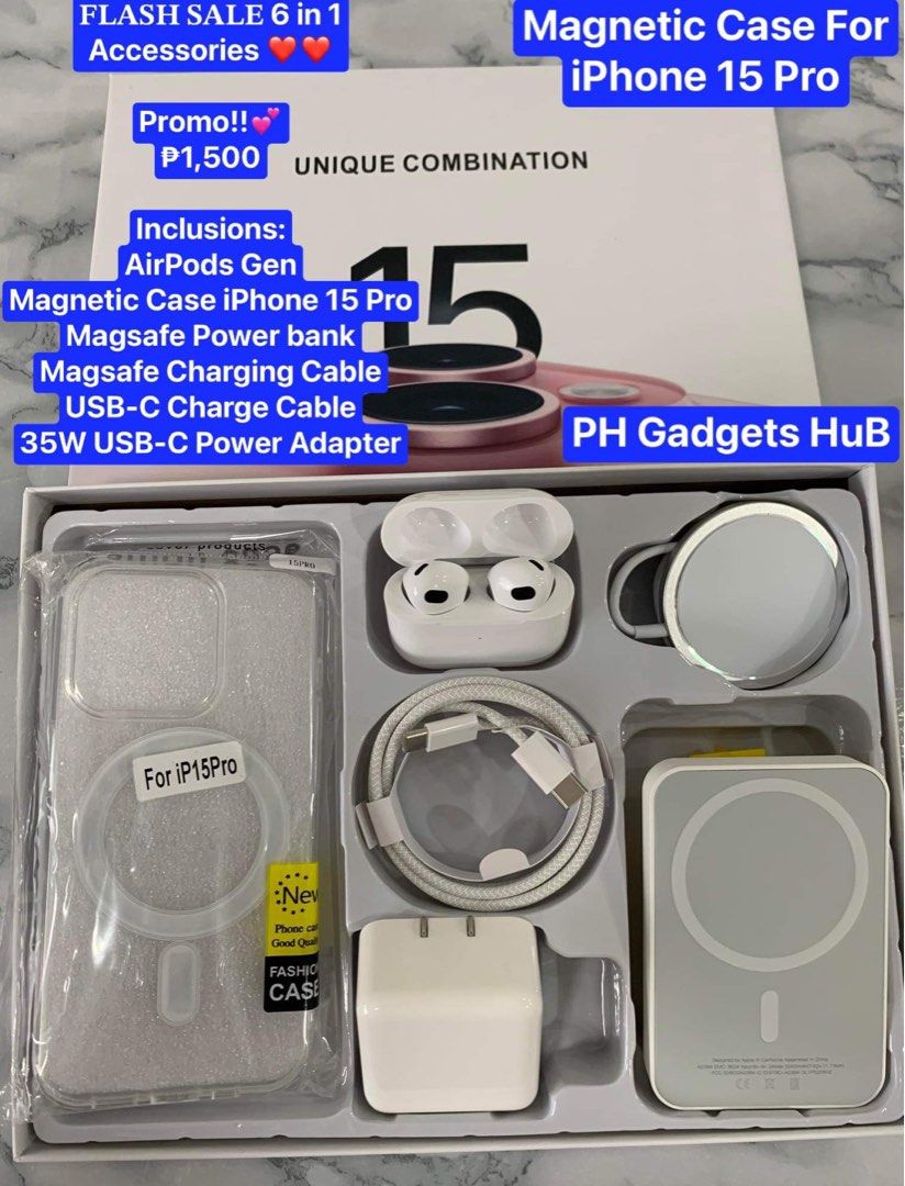 Apple Accessory Box Apple 6 in 1 Accessories Gift Box for iPhone 15, 15 Plus, 15 Pro, 15 ...
