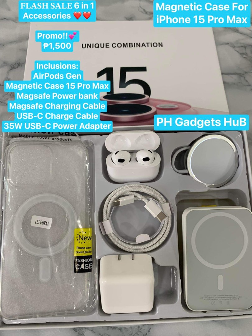 Apple Accessory Box Apple 6 in 1 Accessories Gift Box for iPhone 15, 15 Plus, 15 Pro, 15 ...