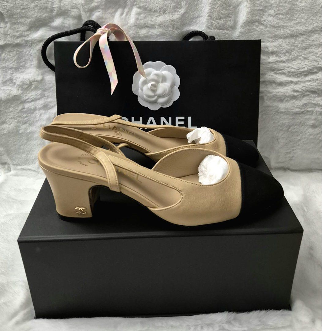 Authentic Chanel Bicolor Beige/Black Slingback Heels Size 37.5 (Category: Sneakers & Footwear) located in Makati City. Submitted by sexytrishy2021 (Listing ID 1307566017, Image 3). Description: .