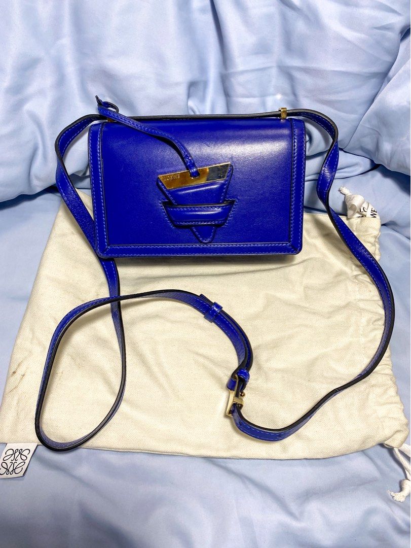 AUTHENTIC Loewe Mini Barcelona in Blue (Category: Luxury Bags & Wallets) located in Quezon City. Submitted by closetofcoco (Listing ID 1307464628, Image 1). Description: GUARANTEED AUTHENTIC PM FOR INQUIRIES NO LOW BALLING.