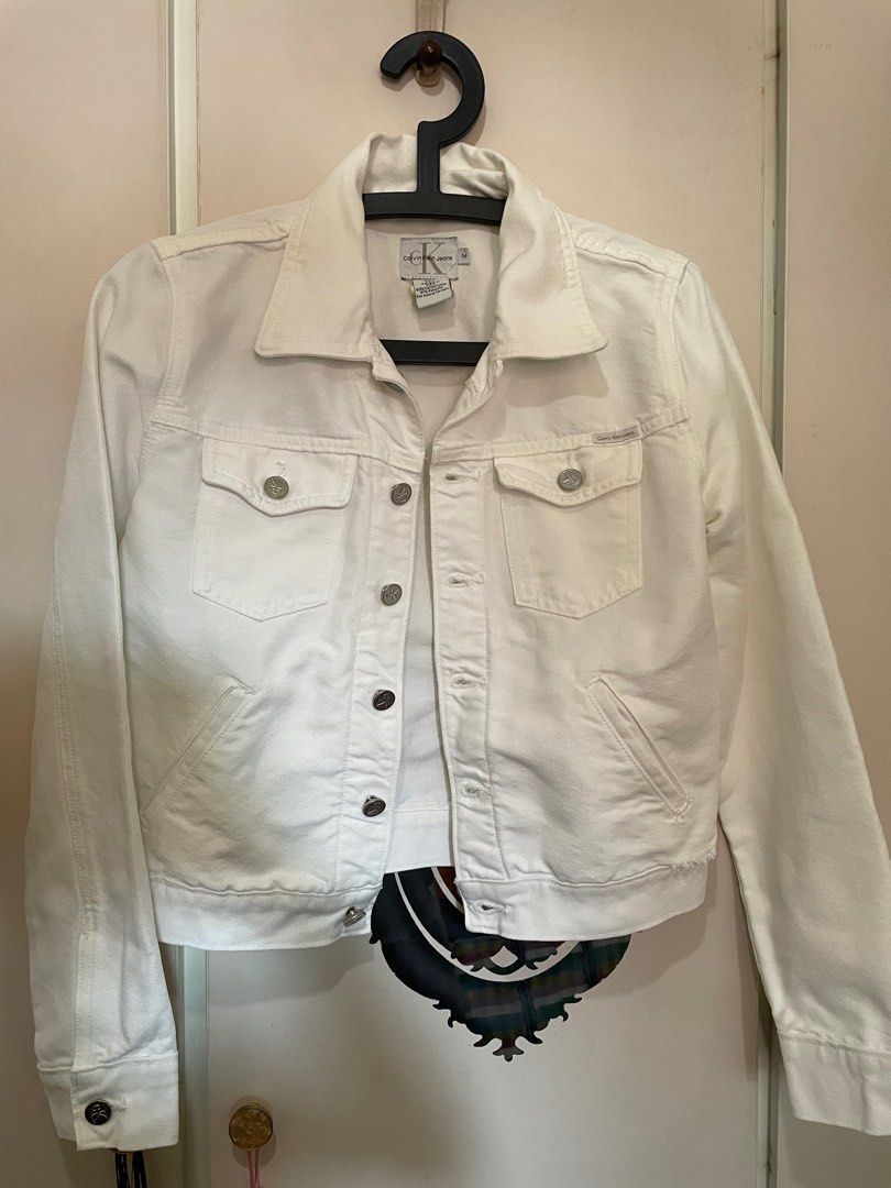 Calvin Klein Vintage White Denim Jacket Women s Fashion Coats Jackets and Outerwear on Carousell
