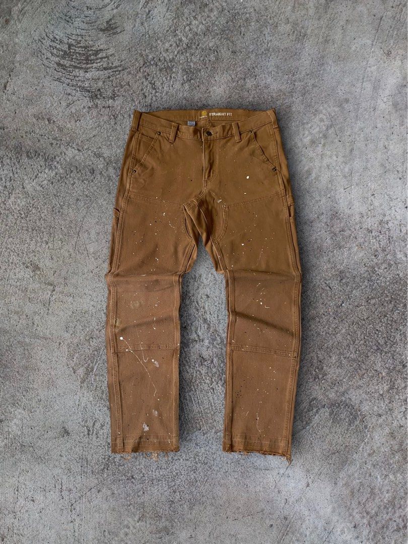 Carhartt Paint Splatter Double Knee Pants Brown Men s Fashion Bottoms Jeans on Carousell