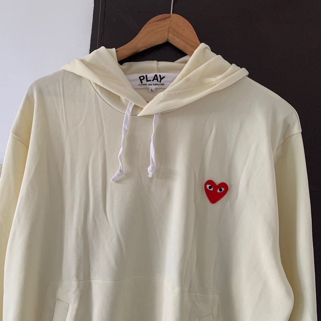 CDG PLAY Cream Hoodie hqr Men s Fashion Tops Sets Hoodies on Carousell