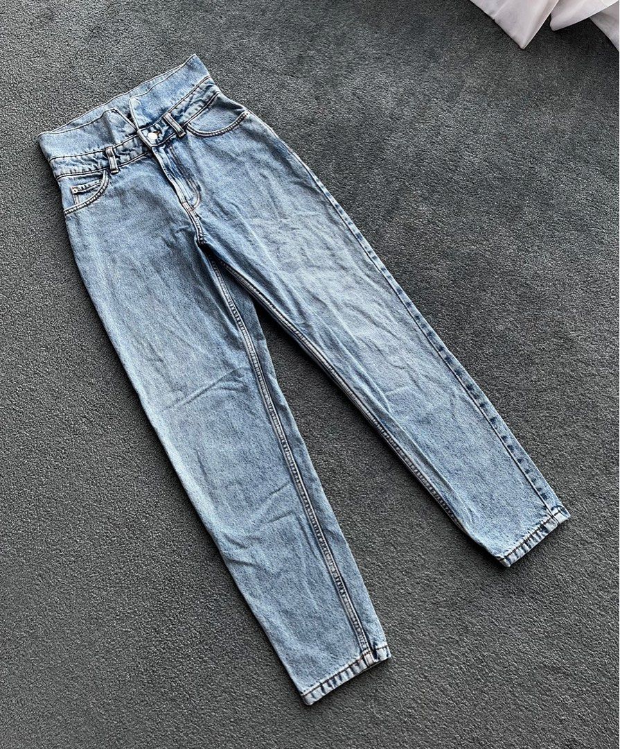 Celana panjang denim Highwaist Bershka HW jeans biru, Fesyen