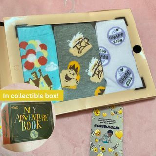 [FREE SHIPPING] Disney Pixar Up Socks [3 Pairs with Box: My Adventure Book] Crewneck Size 9-11