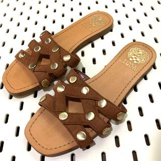 ❤️Genuine Leather❤️ Italy Brown and Gold Flat Sandals