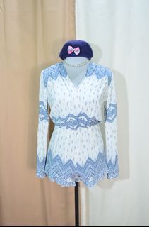 Ghanda Playsuit Boho White & Blue Women's Jumpsuit For Sale