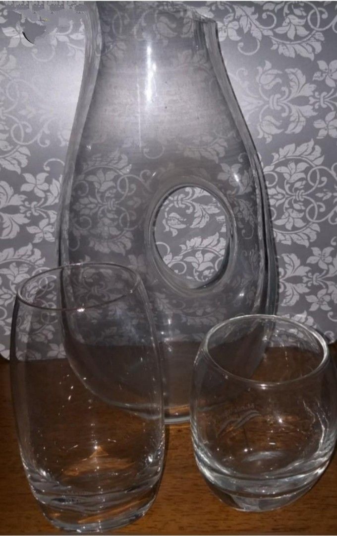 GLASS PITCHER SET (Category: Coffee & Tea Tableware) located in Rizal. Submitted by baltiq (Listing ID 1307518581, Image 2). Description: Clear Glass Pitcher set ✅1 glass pitcher, med.heavy ✅2 drinking glass, unused, nice shape & thick 📌see pics for pitcher for flaw- jas tiny chip in lip area (can be polish w/ sandpaper) 💰MOP: GCash.