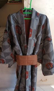 Grey & Red  Japanese Traditional Yukata / Kimono Costume Set