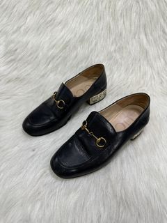 GUCCI Black Leather Horsebit Loafer with Crystals