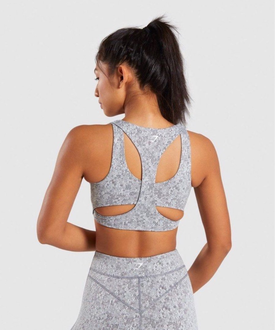 Gymshark Fleur Texture Sports Bra Grey Size S