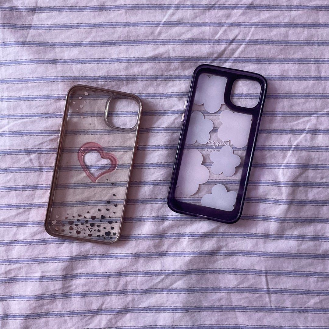 Iphone 14 Plus / 15 Plus - case bundle (Category: Cases & Sleeves) located in Pasig City. Submitted by decluttertrends (Listing ID 1307411781, Image 2). Description: vena vlove rose gold transparent - unused with box - originally priced at 11.99 usd (700+ php) - bought at target in LA - rfs: wrong size purple flower - unused no box - originally priced at 250 php - rfs: wrong size .