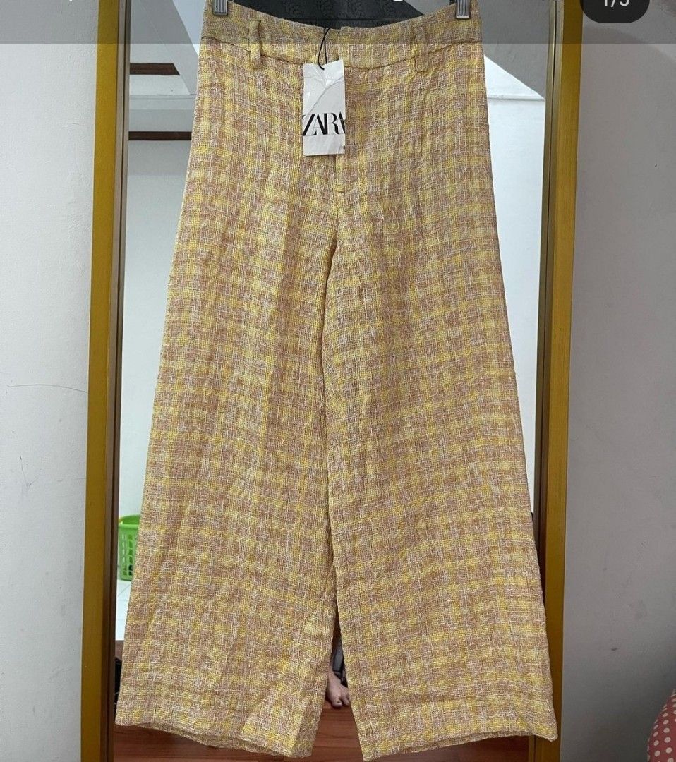 Kulot ZARA tweed yellow tartan NEW TAG ASLI