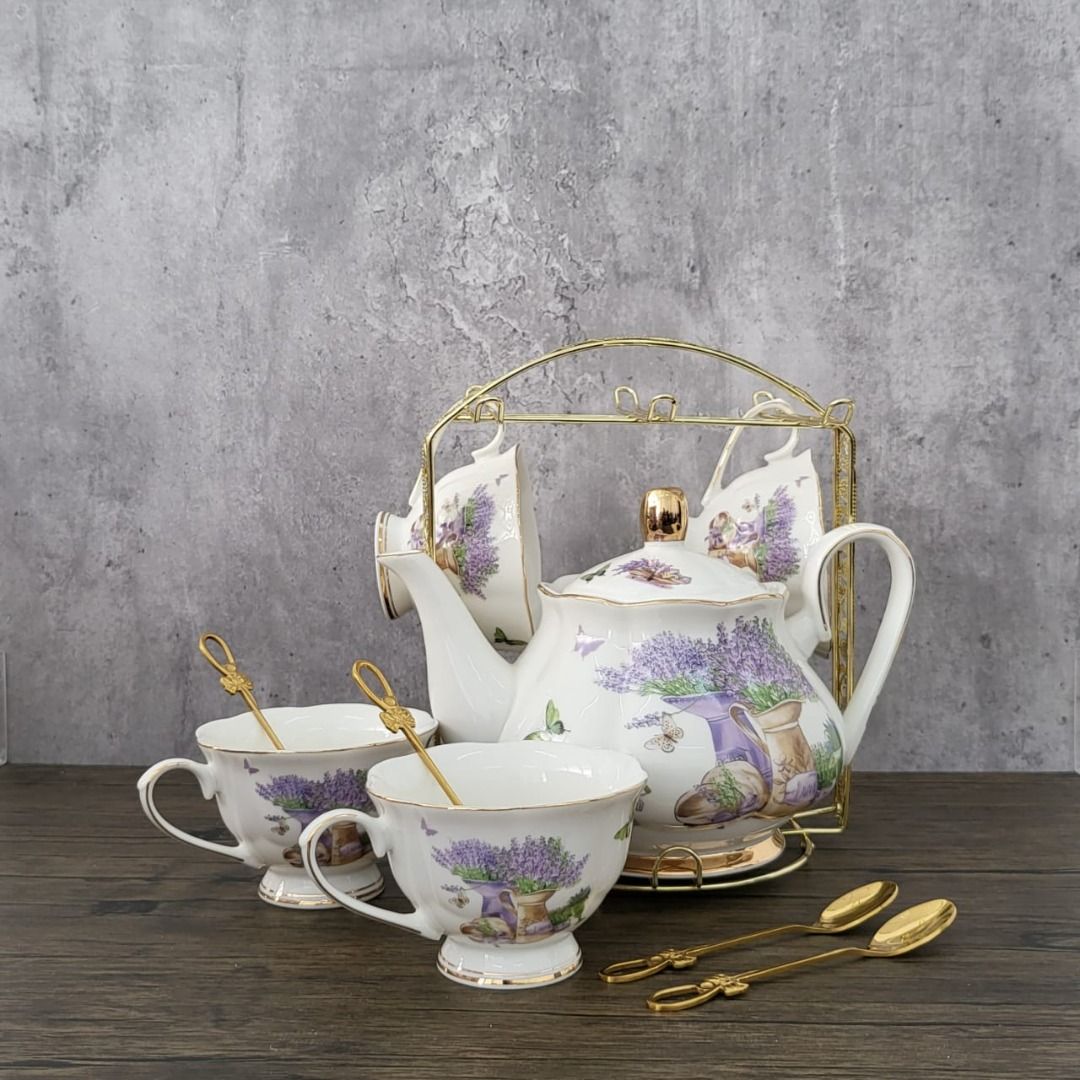 Lavender Teapot Set Porcelain English Tea Set Vintage Tea Set English Style European Tea Set Tea Pot Set English Style Furniture Home Living Kitchenware Tableware Coffee Tea Tableware on