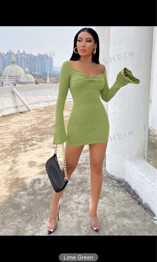 Lime Green Long Sleeve dress Women s Fashion Dresses Sets Dresses on Carousell