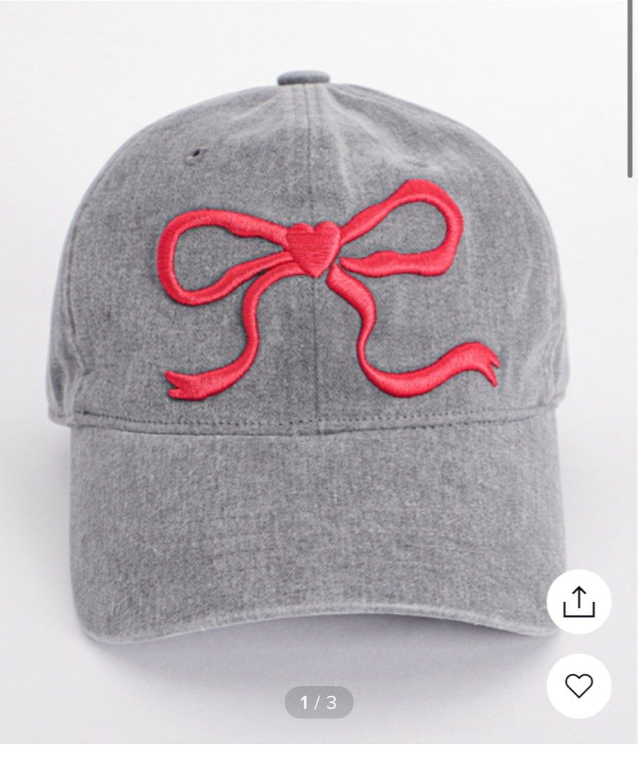 ★RONRON★ HEART RIBBON BALL CAP CHARCOAL CREAM HEART RIBBON BALL CAP CHARCOAL CREAM - RONRON 론론