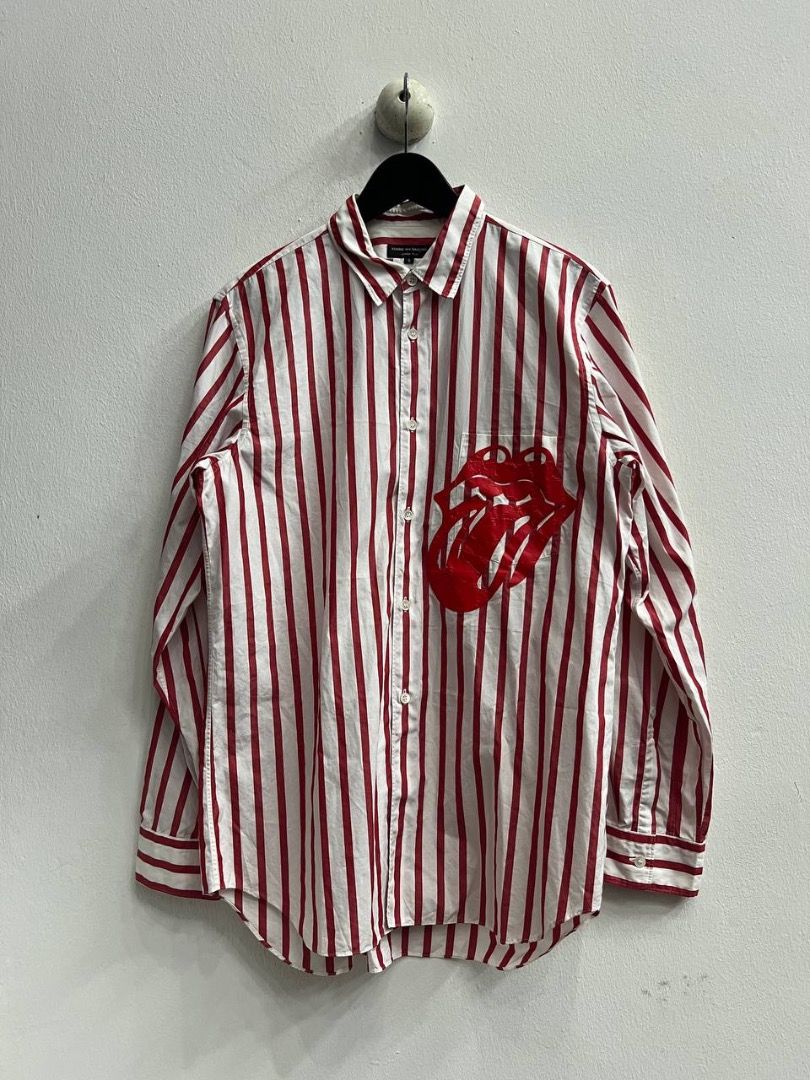 SS06 Comme Des Garcons Homme Plus The Rolling Stones Lips Tongue Runway Striped Shirt Men s Fashion Tops Sets Shirts on Carousell