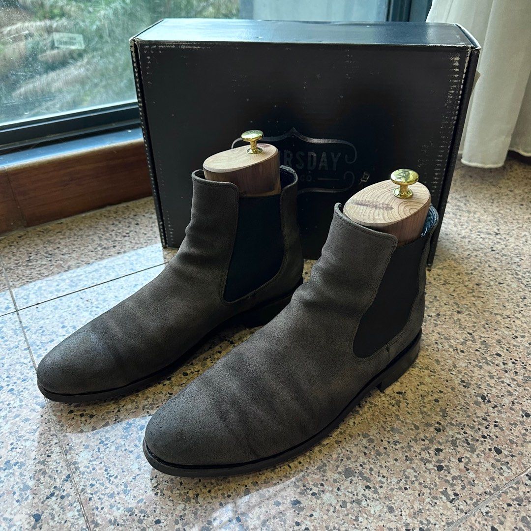 Grey Suede Chelsea Boots Thursday Boots Cavalier Shadow Grey Men&