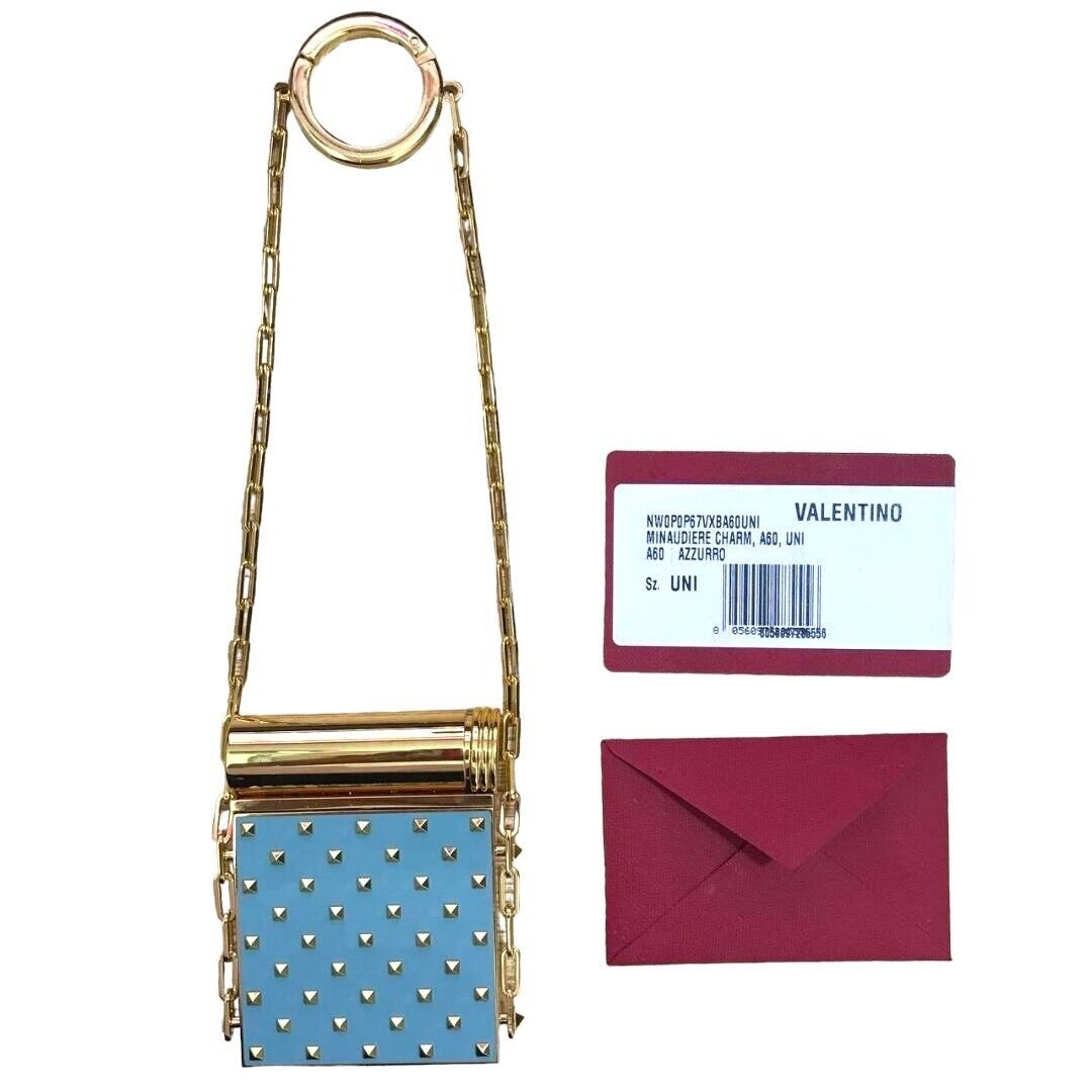 Valentino Rockstud Minaudiere Azzurro Charm Lipstick Holder Clutch MSRP 895 Beauty Personal Care Face Makeup on Carousell