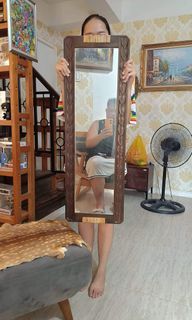 Vintage wood carved "Hanging Mirror"
Heavy, rattan accent