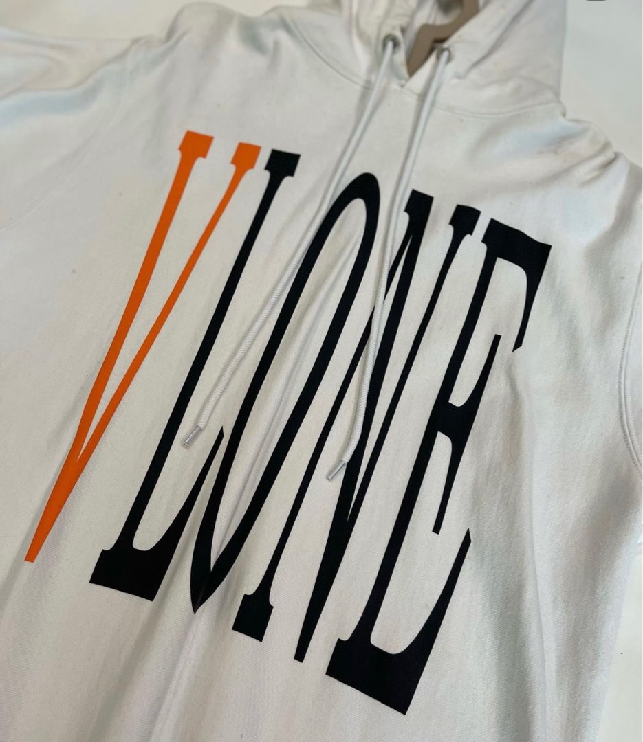 VLONE ORANGE V LOGO WHITE HOODIE Men s Fashion Tops Sets Hoodies on Carousell