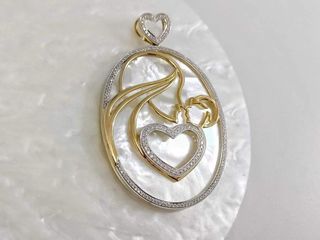 14k Mother and child pearl pendant with diamonds