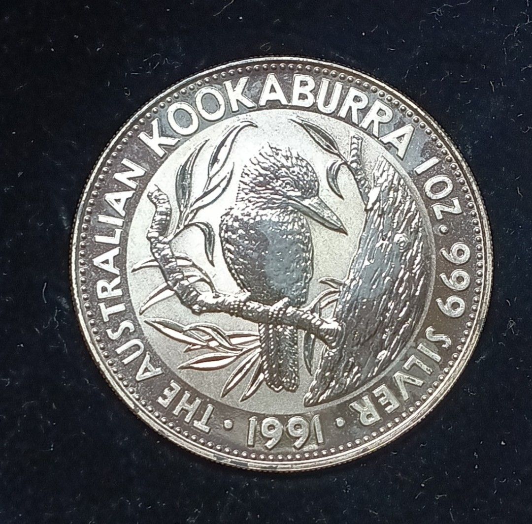 澳洲1991年1安士笑翠鳥銀幣一枚，全新，有氧化, 興趣及遊戲, 收藏品及紀念品, 錢幣- Carousell