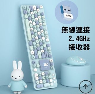 二手 Miffy MIF13 無線全鍵盤+滑鼠+鍵盤滑鼠墊 3合1套裝｜藍色64163444854017110