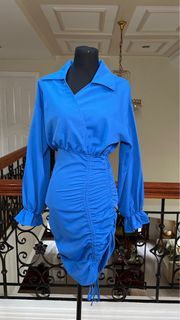 Blue corporate dress with pleated skirt