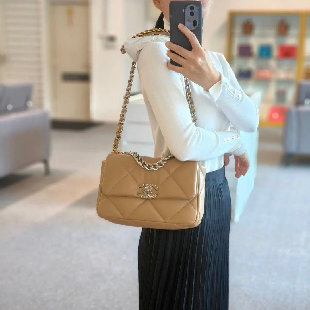 Chanel 19 Small Nude Beige Bag Luxury Bags Wallets on Carousell