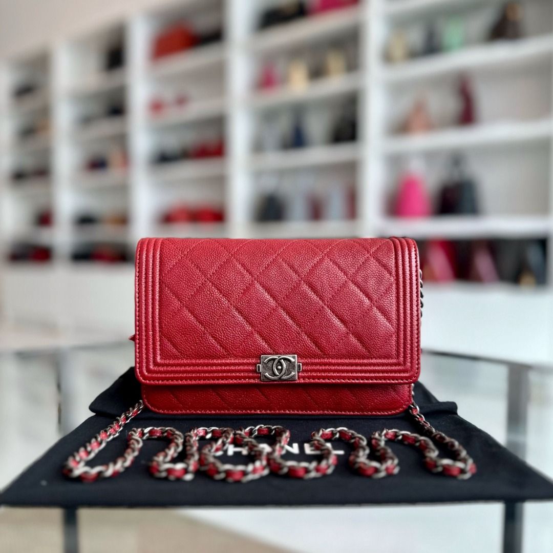 Chanel Caviar Boy WOC Wallet On Chain Red SHW No 22 Luxury Bags Wallets on Carousell