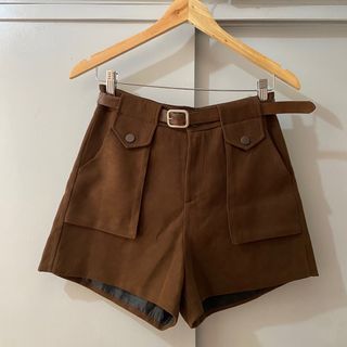 Choco Brown Curduroy Short with Belt (L)