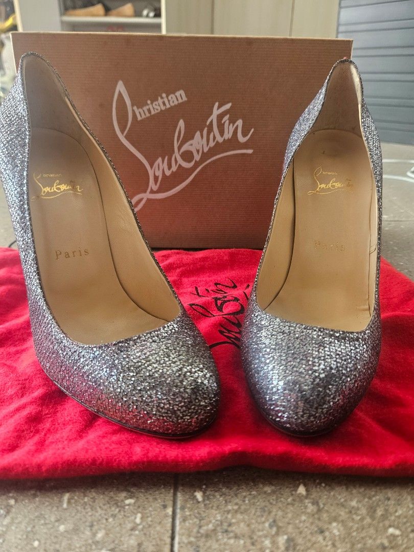 Christian Louboutin FIFI 100 Lady Glitter Silver 624