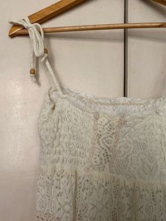 coquette cream lace tiered maxi dress