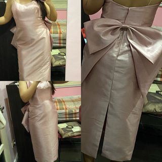 Custom Made Dress with Bow & Slit back in Blush Pink