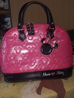 Disney Loungefly Pink Minnie Loves Mickey Embossed Bowling Bag Satchel Purse