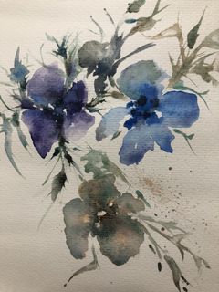 Flowers in watercolor painting by pigments and hue